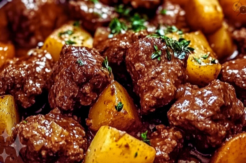 Slow Cooker Garlic Butter Beef Bites & Potatoes