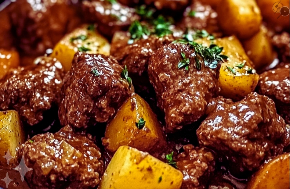 Slow Cooker Garlic Butter Beef Bites & Potatoes
